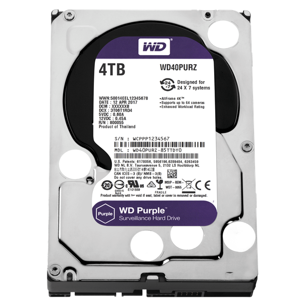 WD40PURZ 4TB 3,5&quot; Desktop 5400rpm, 64 MB puffer, SATA3 - Purple (biztonságtechnikai rögzítőkbe)
